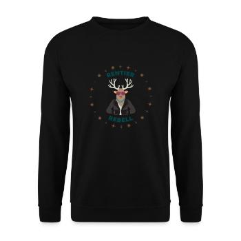 Rentier rocking Rebell - Unisex Pullover - Schwarz - Vorne - Alina (178cm) & Michal (187cm)
