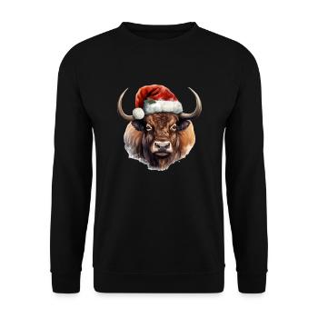 Bison mit Weihnachtsmütze, T-Shirt, Tasse - Unisex Pullover - Schwarz - Vorne - Alina (178cm) & Michal (187cm)