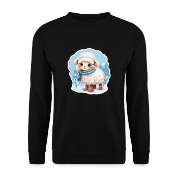 niedliches Schäfchen im frostigen Winter - Unisex Pullover - Schwarz - Vorne - Alina (178cm) & Michal (187cm)