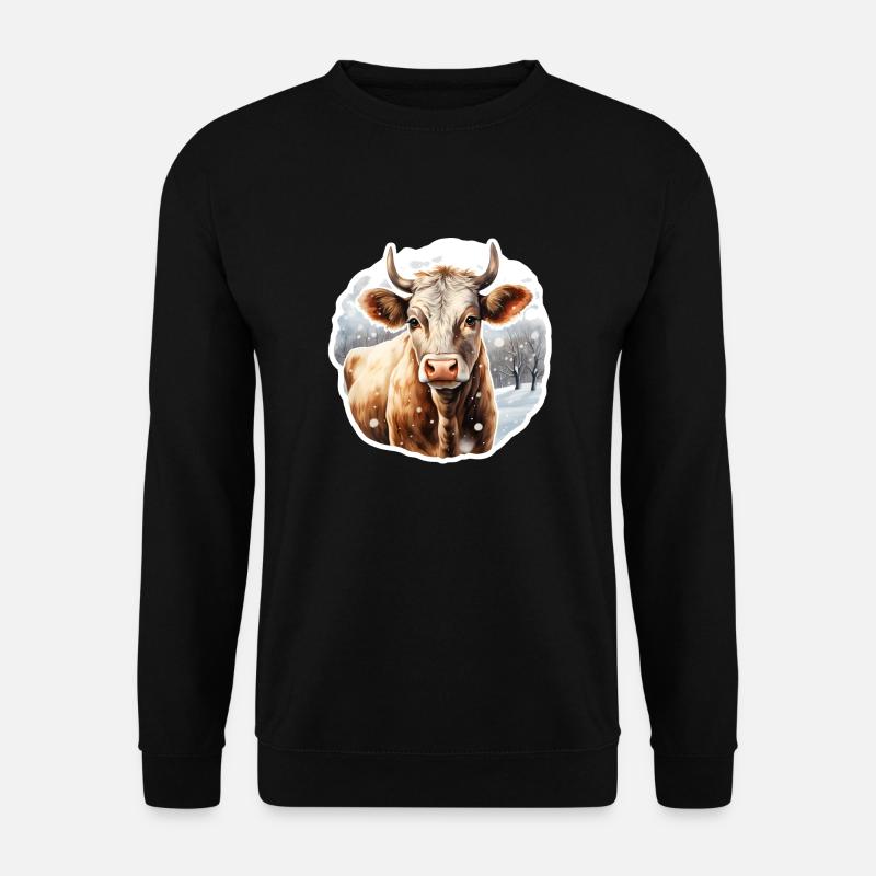 Kuh in Winterlandschaft - Unisex Pullover - Schwarz