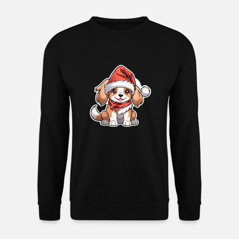 Hund mit Weihnachtsmütze - Unisex Pullover - Schwarz