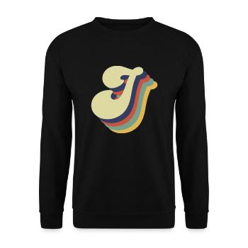 Retro J Buchstabe - Unisex Pullover - Schwarz - Vorne - Alina (178cm) & Michal (187cm)