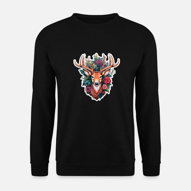 Deer's head with flowers - Unisex Sweatshirt - black