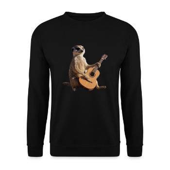 Erdmännchen sitzender Gitarrenmusiker - Unisex Pullover - Schwarz - Vorne - Alina (178cm) & Michal (187cm)