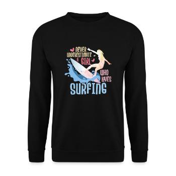 Never Underestimate A Girl Who Loves Surfing Board - Unisex Sweatshirt - black - Front - Alina (178cm) & Michal (187cm)