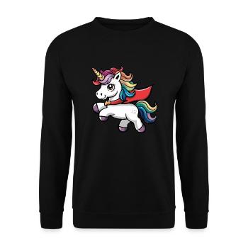 Lustiges Einhorn als Held für einen Superheld - Unisex Pullover - Schwarz - Vorne - Alina (178cm) & Michal (187cm)