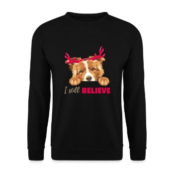 Cute peeking Collie dog with Christmas deer horns - Unisex Sweatshirt - black - Front - Alina (178cm) & Michal (187cm)