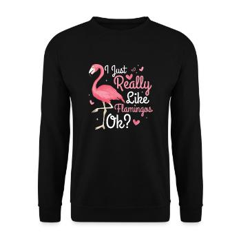 J’aime vraiment les flamants roses, d’accord ? Oiseau rose mignon - Sweat-shirt Unisexe - noir - Devant - Alina (178cm) & Michal (187cm)