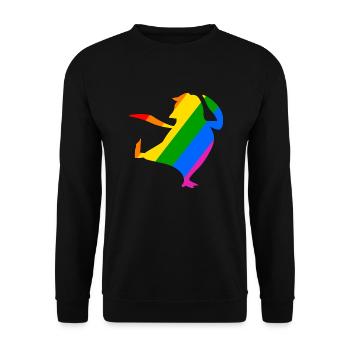Regenbogen Pinguin macht Karate - Unisex Pullover - Schwarz - Vorne - Alina (178cm) & Michal (187cm)