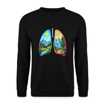 Natürliche Lunge Berglandschaft Wald - Unisex Pullover - Schwarz - Vorne - Alina (178cm) & Michal (187cm)