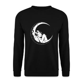 Moon sleep: Dreaming woman in the crescent moon - Unisex Sweatshirt - black - Front - Alina (178cm) & Michal (187cm)