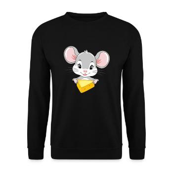 Cute peeking baby mouse with a piece of cheese - Unisex Sweatshirt - black - Front - Alina (178cm) & Michal (187cm)