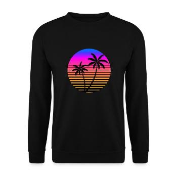 ♥Tropischer Sonnenuntergang im Retro Stil♥ - Unisex Pullover - Schwarz - Vorne - Alina (178cm) & Michal (187cm)