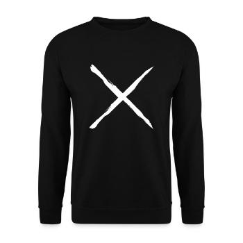weisses Kreuz auf dunklem Hintergrund gepinselt - Unisex Pullover - Schwarz - Vorne - Alina (178cm) & Michal (187cm)