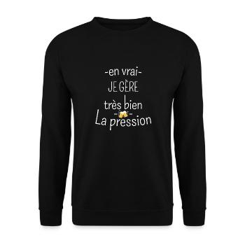 Humour apéro bière - je gère la pression - Sweat-shirt Unisexe - noir - Devant - Alina (178cm) & Michal (187cm)