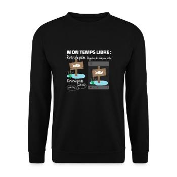 My free time: 100% fishing - Unisex Sweatshirt - black - Front - Alina (178cm) & Michal (187cm)