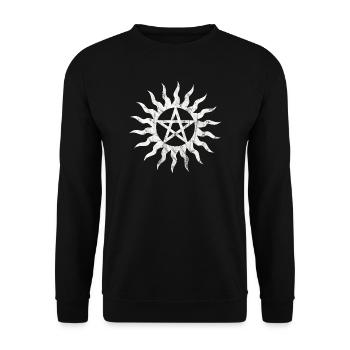 Pentagram Flame Pentacle Grunge Distressed - Unisex Sweatshirt - black - Front - Alina (178cm) & Michal (187cm)