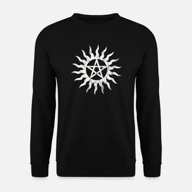 Pentagramm Flammen Pentakel Grunge Distressed - Unisex Pullover - Schwarz