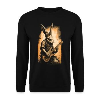 Heavy Metal Hase mit E-Gitarre - Gold Edition - Unisex Pullover - Schwarz - Vorne - Alina (178cm) & Michal (187cm)
