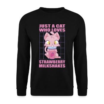 Nur eine Katze, die Erdbeer Milkshakes liebt - Unisex Pullover - Schwarz - Vorne - Alina (178cm) & Michal (187cm)