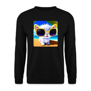 Naughty cat in sunglasses on the beach with sea - Unisex Sweatshirt - black - Front - Alina (178cm) & Michal (187cm)