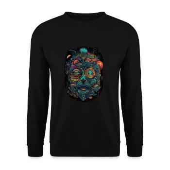 Trippy Explosion - Psychedelisches Motiv - Unisex Pullover - Schwarz - Vorne - Alina (178cm) & Michal (187cm)