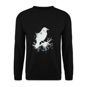 Weißer Rabe, Krähe als Ink Skizze - Unisex Pullover - Schwarz - Vorne - Alina (178cm) & Michal (187cm)