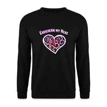 Erzieherin mit Herz - Unisex Pullover - Schwarz - Vorne - Alina (178cm) & Michal (187cm)