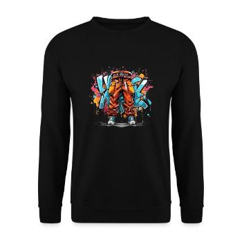 Urban Art Vibes - Abstraktes Graffiti Design - Unisex Pullover - Schwarz - Vorne - Alina (178cm) & Michal (187cm)