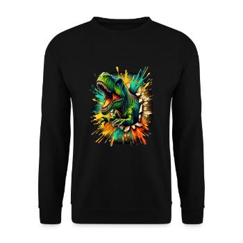 T-Rex dinosaur goes through the wall - Unisex Sweatshirt - black - Front - Alina (178cm) & Michal (187cm)