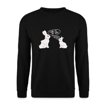 Hase mein Po tut weh! Oster Geschenk Hasi - Unisex Pullover - Schwarz - Vorne - Alina (178cm) & Michal (187cm)
