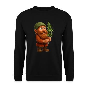 Begeisterter Zwerg mit Cannabispflanze - Unisex Pullover - Schwarz - Vorne - Alina (178cm) & Michal (187cm)