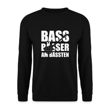 Bass Player Gift BASS BÄSSER AM BÄSSTEN Bassist - Unisex Pullover - Schwarz - Vorne - Alina (178cm) & Michal (187cm)