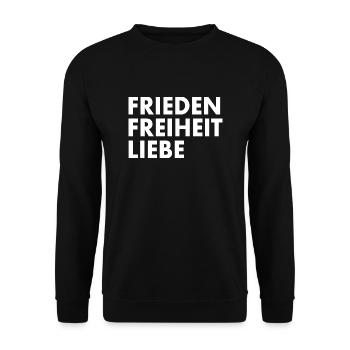 Frieden freiheit liebe - Unisex Pullover - Schwarz - Vorne - Alina (178cm) & Michal (187cm)