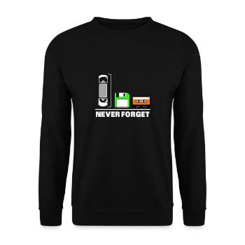 Never Forget Floppy Disk Retro Shirt 80s - Unisex Pullover - Schwarz - Vorne - Alina (178cm) & Michal (187cm)