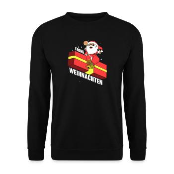 Cooles Weihnachtsgeschenk mit Frohe Weihnachten - Unisex Pullover - Schwarz - Vorne - Alina (178cm) & Michal (187cm)