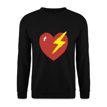 Herz Blitz Pixel Gamer Geschenk - Unisex Pullover - Schwarz - Vorne - Alina (178cm) & Michal (187cm)