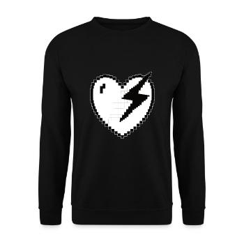 Herz Blitz Pixel Gamer Geschenk - Unisex Pullover - Schwarz - Vorne - Alina (178cm) & Michal (187cm)
