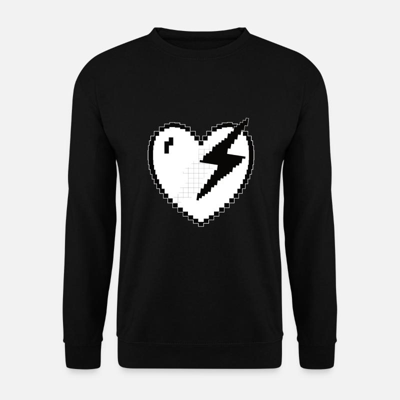Herz Blitz Pixel Gamer Geschenk - Unisex Pullover - Schwarz