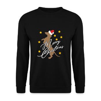 Merry Christmas with dachshund with Santa hat - Unisex Sweatshirt - black - Front - Alina (178cm) & Michal (187cm)