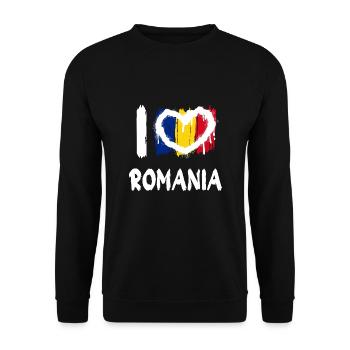 I love Romania / Ich Liebe Rumänien Land Länder - Unisex Pullover - Schwarz - Vorne - Alina (178cm) & Michal (187cm)
