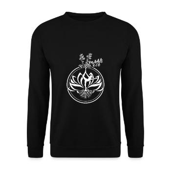 Yoga Lotusblume Lotusblüte T-Shirt Geschenk - Unisex Pullover - Schwarz - Vorne - Alina (178cm) & Michal (187cm)