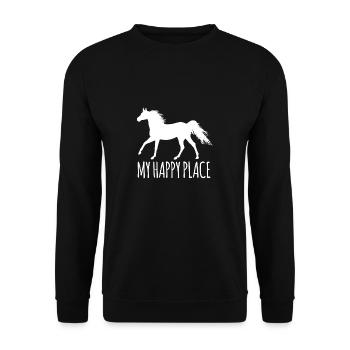 My Happy Place Pferde Reiter T-Shirt - Unisex Pullover - Schwarz - Vorne - Alina (178cm) & Michal (187cm)