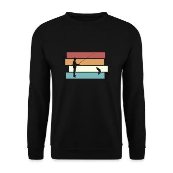 Vintage Angler Fisherman Gift T-Shirt - Unisex Sweatshirt - black - Front - Alina (178cm) & Michal (187cm)