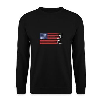 USA Flagge Amerika Fahne Flugzeug - Unisex Pullover - Schwarz - Vorne - Alina (178cm) & Michal (187cm)