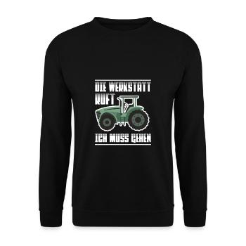Die Werkstatt Ruft Ich Muss Gehen Landmaschinen - Unisex Pullover - Schwarz - Vorne - Alina (178cm) & Michal (187cm)