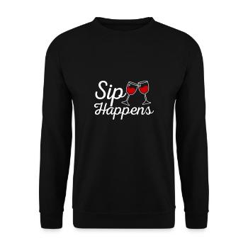 Sip Happens Weinverkostung Rot Wein Liebhaber - Unisex Pullover - Schwarz - Vorne - Alina (178cm) & Michal (187cm)