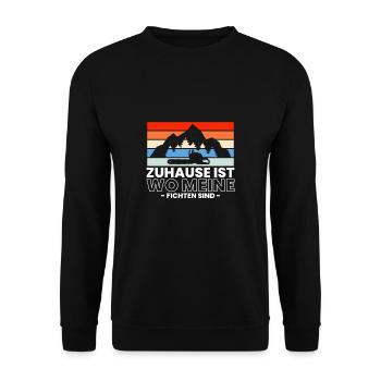 Zuhause Ist Wo Meine Fichten Sind Waldarbeiter - Unisex Pullover - Schwarz - Vorne - Alina (178cm) & Michal (187cm)