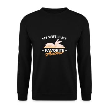 My Wife Is My Favorite Author - Unisex Pullover - Schwarz - Vorne - Alina (178cm) & Michal (187cm)
