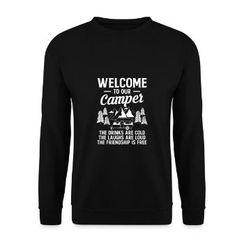 Bienvenue à notre chemise de camping cadeau camping-car - Sweat-shirt Unisexe - noir - Devant - Alina (178cm) & Michal (187cm)